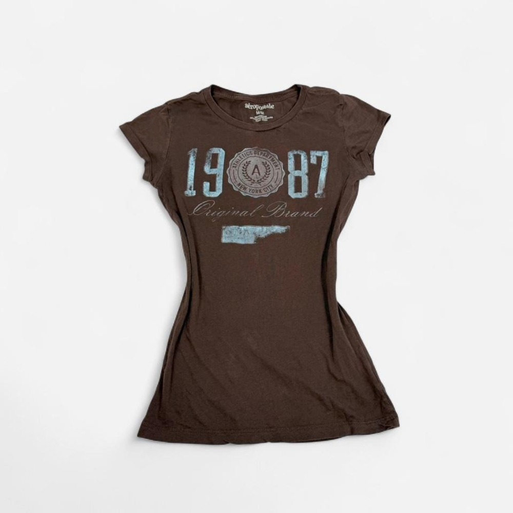Vintage y2k Aeropostale brown & blue short sleeve baby tee